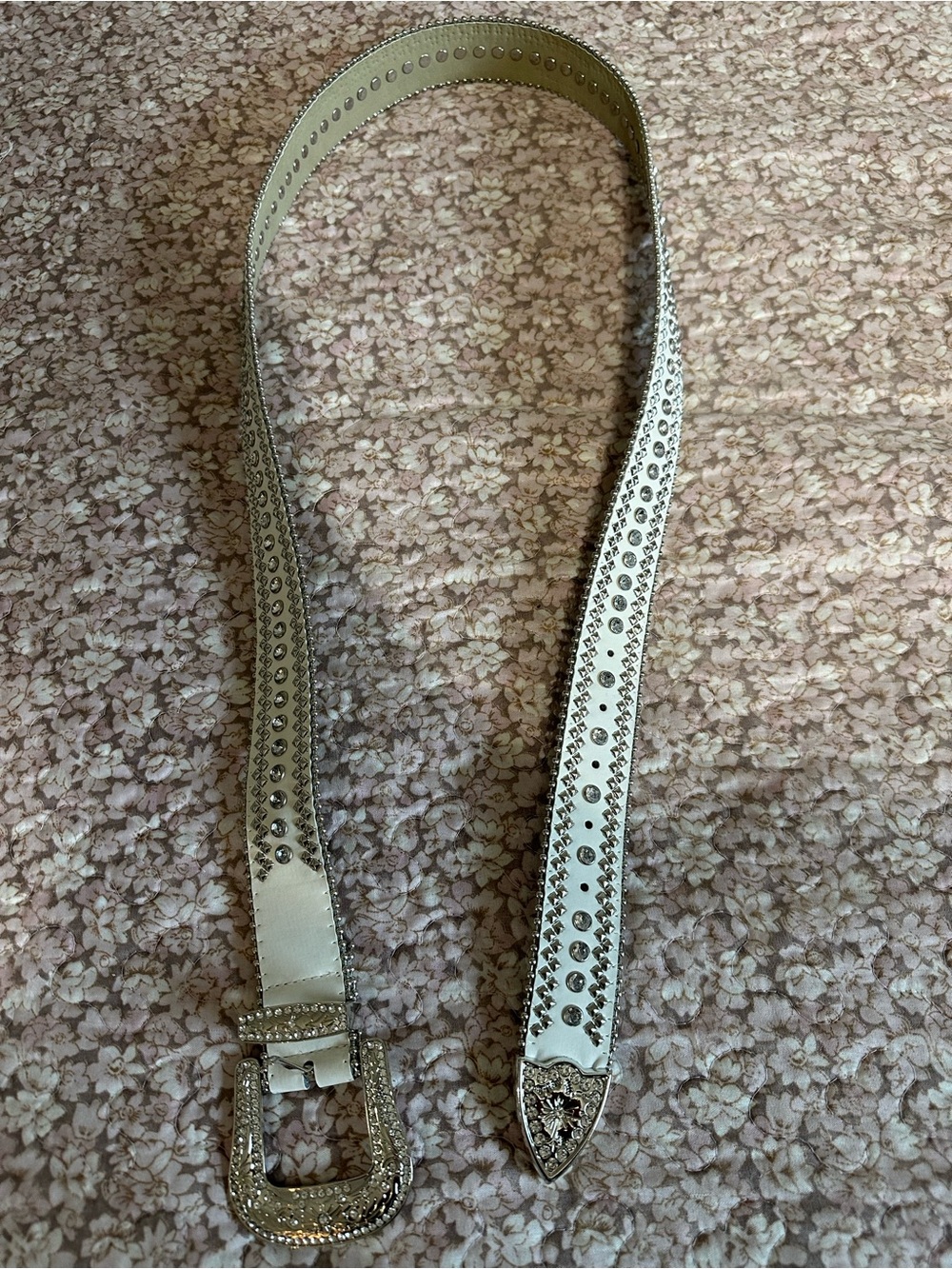 Rhinestone Embellished White Women's Belt